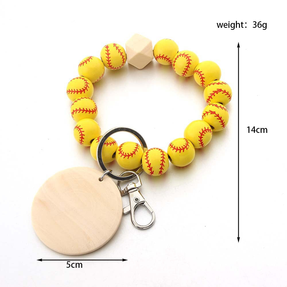 Wholesale Football Basketball Baseball Wood Brand Wrist Keychain